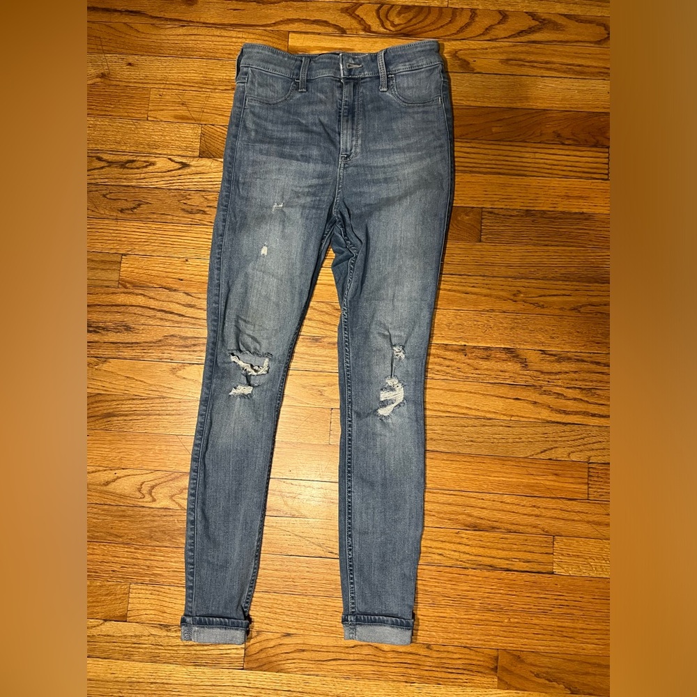 Hollister Blue Skinny Jeans with Distressed Details